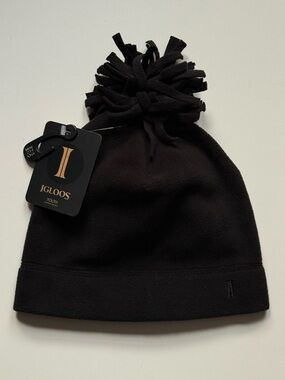 Igloos Youth Girls Microfleece Black Pom Pom Beanie - Size OS